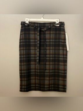 NWT Gray/Brown/Black CAROLE WREN Plaid Pencil Skirt Skinny Belt Work Office S